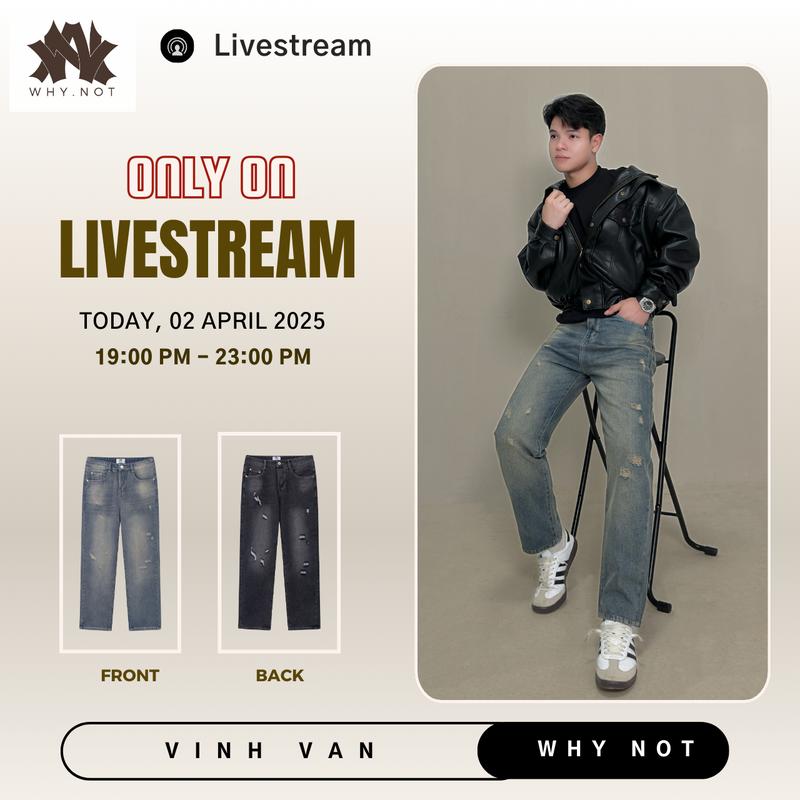   VINH VAN x WHY.NOT  Quần Jean Rocky Why Not - Quần Jean Suông Rách Màu XANH XÁM - Quần Bò Rách Nam Nữ Dáng Suông 