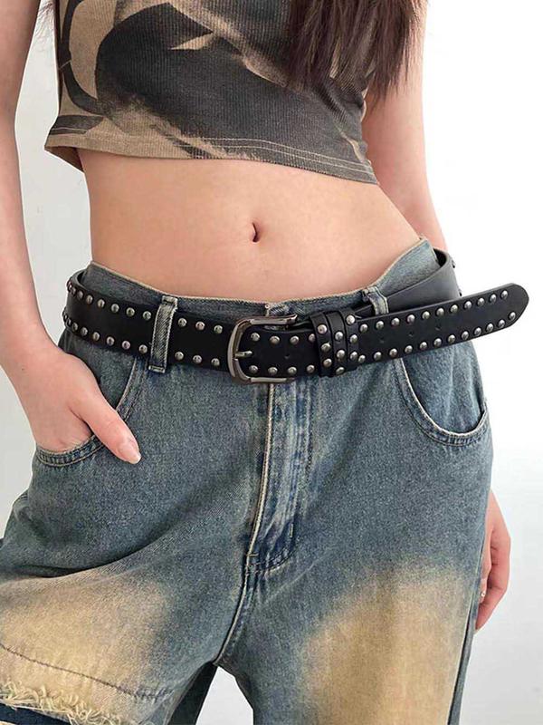 Punk Style Studded Decor Belt, Fashionable Matching Belt for Women & Girls, Trendy All-match & Exquisite Clothes Accessories for Daily & Party Decoration 0