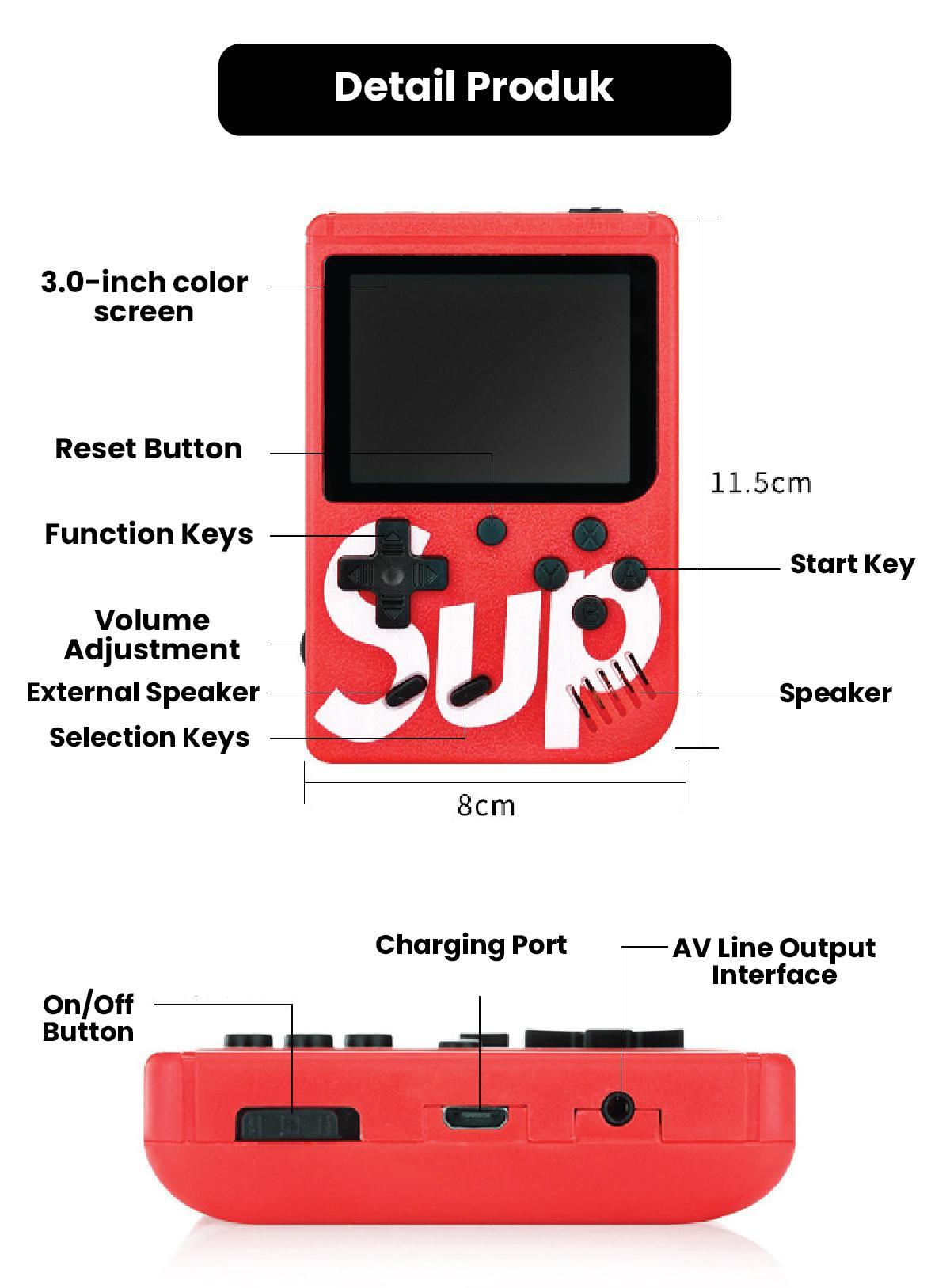 Game Boy Mini SUP LCD 3inch 400 Gamebot Box Permainan Retro Portable Mainan Anak