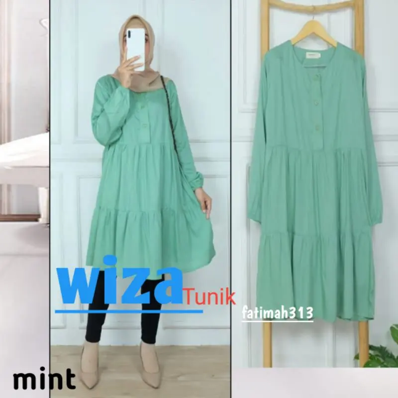 Wiza Tunik Polos Jumbo Bahan Rayon Size L-XXXL Ld 100-130 By Fatimah313 Kancing Muslim Panjang Wanita Rempel Atasan Twill 8