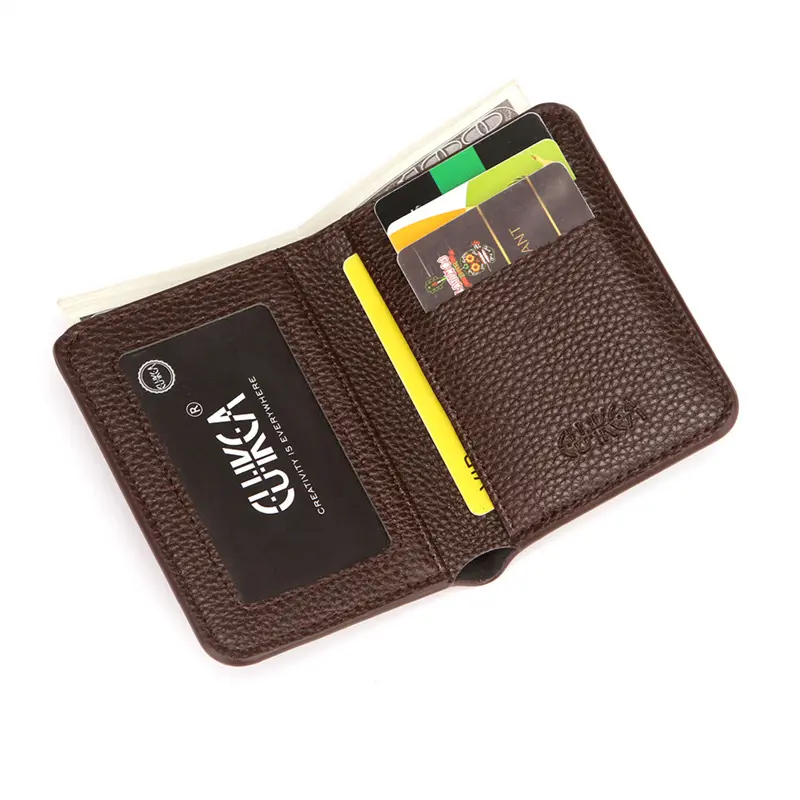 Dompet kulit PU lelaki, nipis, pemegang kad kredit kecil, corak litchi, dompet