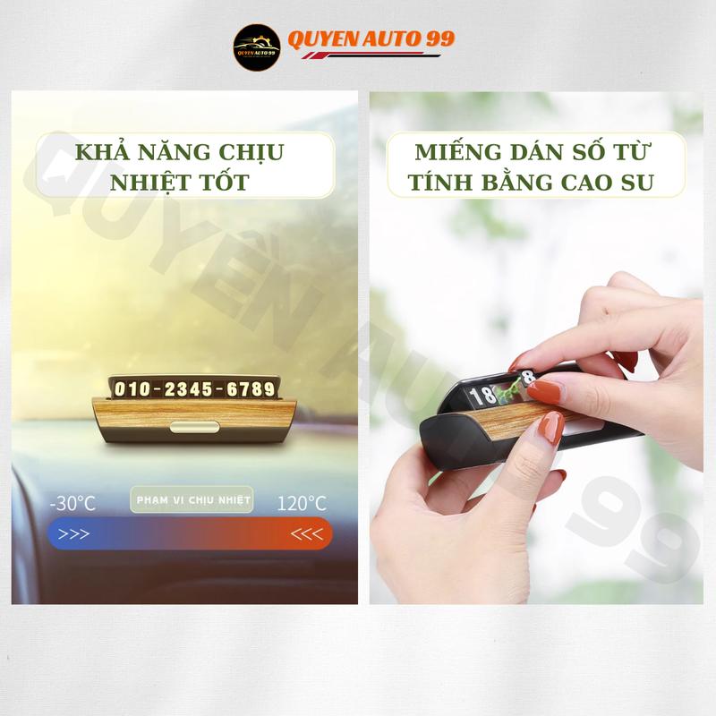 Bảng số điện thoại trên ô tô cao cấp YUMCHO gắn taplo để lại số điện thoại khi đỗ xe vân gỗ đá sang trọng 4