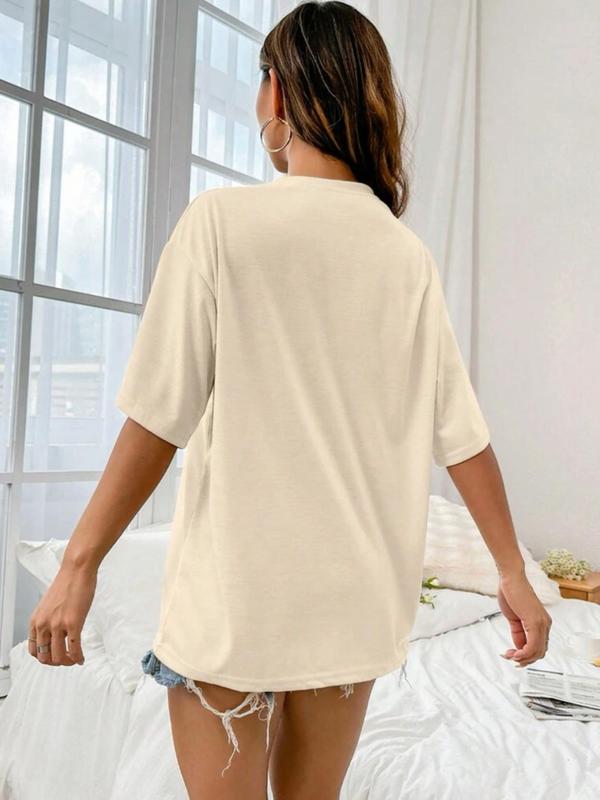 Women's "mama" Cartoon Letter Print / Plain Round Neck Drop Shoulder Tee, Casual Fashion Half Sleeve Crew Neck T-shirt for Daily Holiday Vacation Wear, Ladies Clothes for All Seasons 5