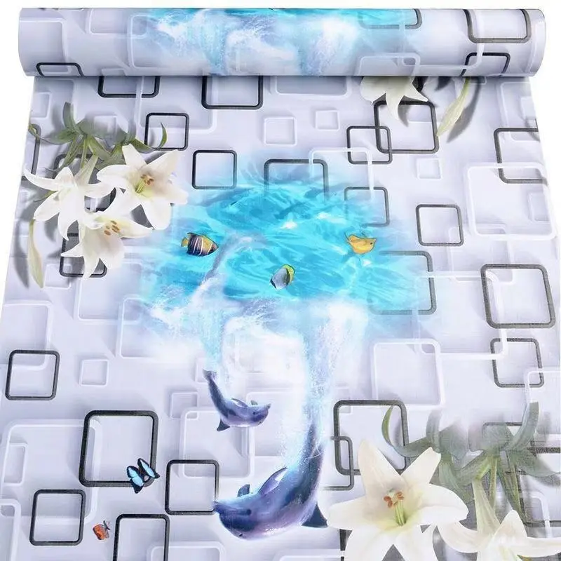 Murah Wallpaper Sticker Dinding Abu-abu Kotak Ikan Lumba-lumba 3 Dimensi Elegan Cantik Lucu 10 m