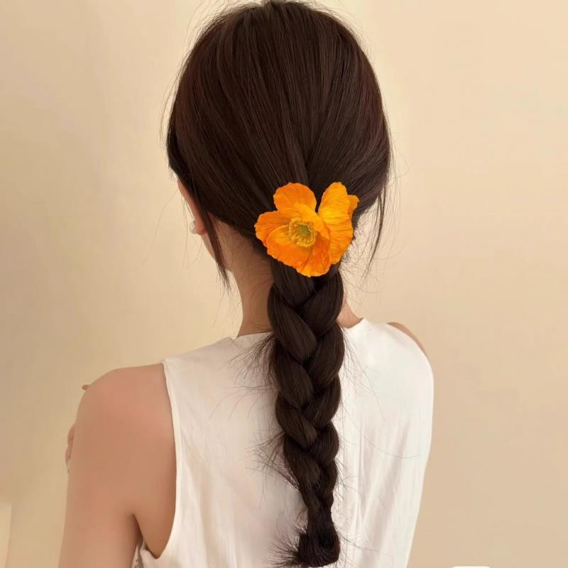 Product Introduction of Vẻ đẹp của màu cam! Băng Đô Đĩa Hoa Poppy, Cao Cấp Phụ Kiện Tóc Đầu Bi Thiết Kế Vải Mô Phỏng, Mới, Dây Tinh Tế 1