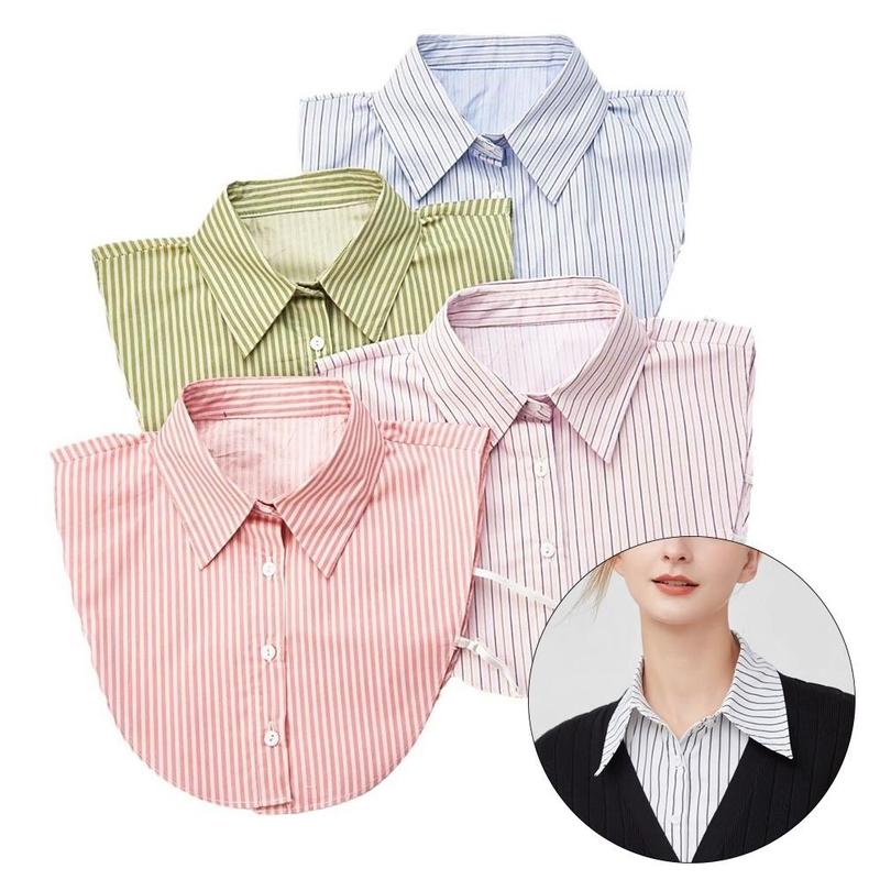 Product Introduction of Fashion Cotton Stripes Fake Collar Detachable Vintage False Blouse Collar Classic Casual Front Tie for Women 19