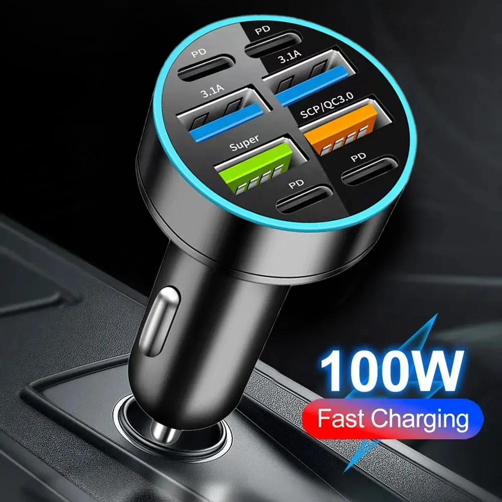 4 USB 4 PD Digital display car charger mobile phone charging adaptor power plug