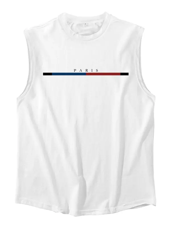 Men's Letter Print Round Neck Tank Top, Regular Fit Casual Sleeveless Crew Neck Top for Summer, Men's Clothes for Daily Wear, Socks 3