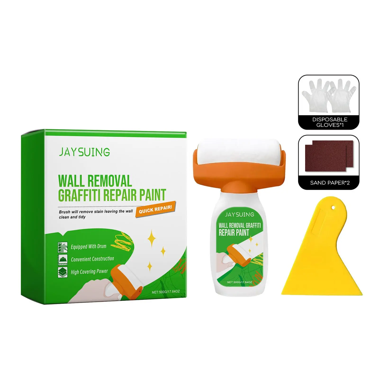 Wall Graffiti Removal Paint, Wall Graffiti Stain Covering Paint with Gloves & Sandpaper, Wall Repair Paint, Home Paint Supplies & Tools