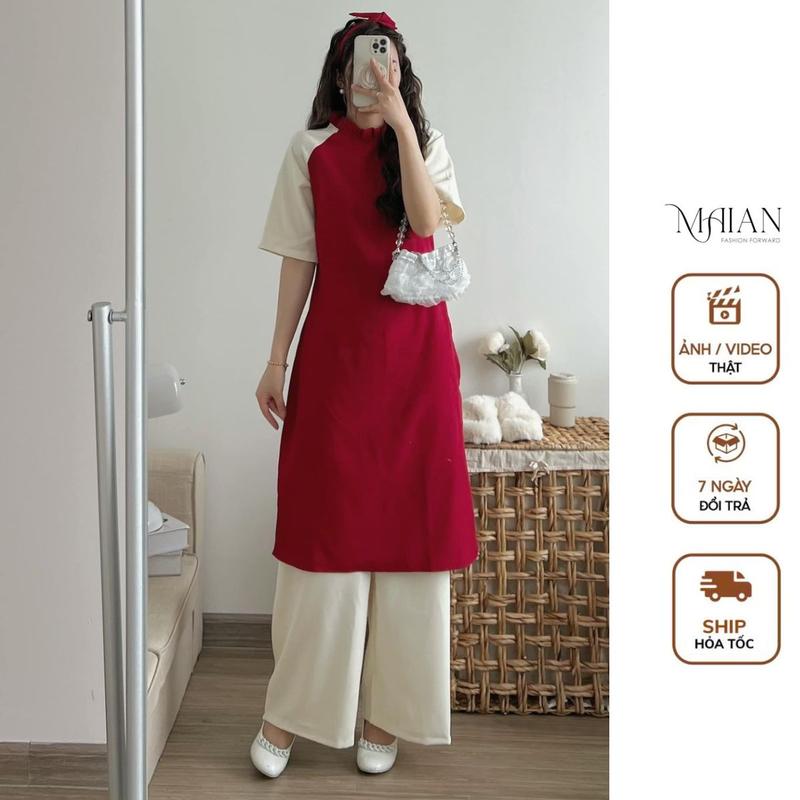 Set Áo Dài Nhung Tăm Cao Cấp Kèm Quần Ống Rộng Cực Thanh Lịch Dịp Tết Lễ S8542 Bộ Đồ Nữ Cách Tân Cực Tôn Dáng - MAIAN