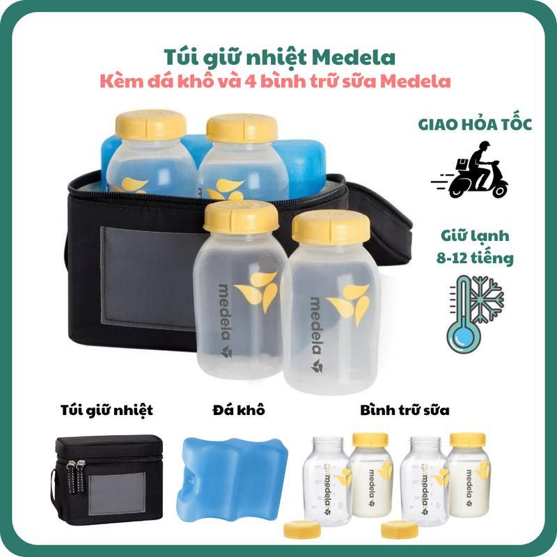  Túi giữ nhiệt Medela bao gồm đá khô và 4 bình trữ sữa Medela 