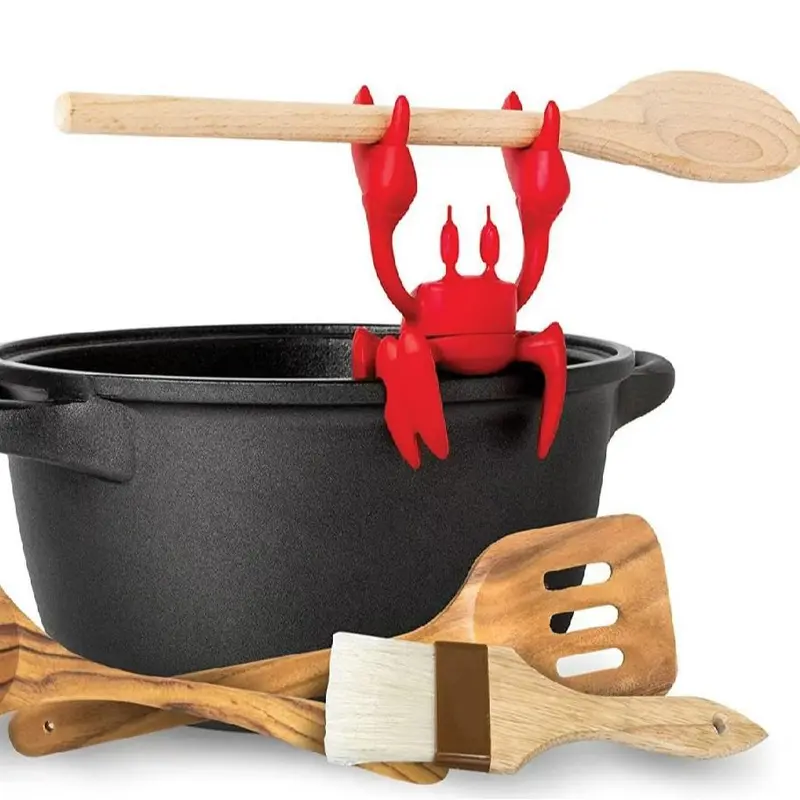 1 Count Heat Resistant Pot Holder, Creative Crab Design Silicone Pot Holder, Non-slip Spoon Rest Kitchen Cooking Kitchenware Accessories for Home Use 0