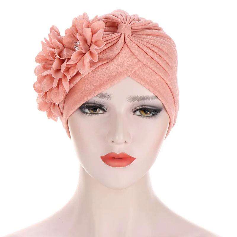 Product Introduction of Fashion Women Diamonds Flower Turban Cap Soild Color Muslim Headscarf Bonnet Inner Hijabs Arab Head Wraps Hat 1