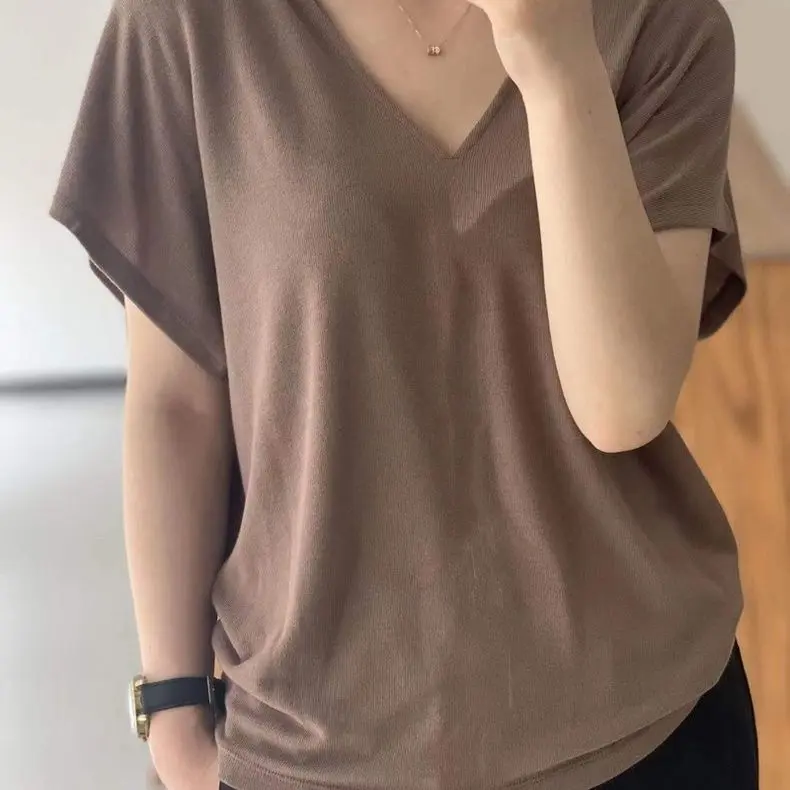 Áo Phông, Ngoại Cỡ (150,00kg), Dành Cho Nữ, Bộ Sưu Tập Mùa Hè Mới 2024, Mỏng, Tay Cánh Dơi, Dáng Rộng Vừa Vặn, Làm Bằng Lụa Lạnh Áo Ngắn Tua Rua Cổ Tròn Voi Women Top