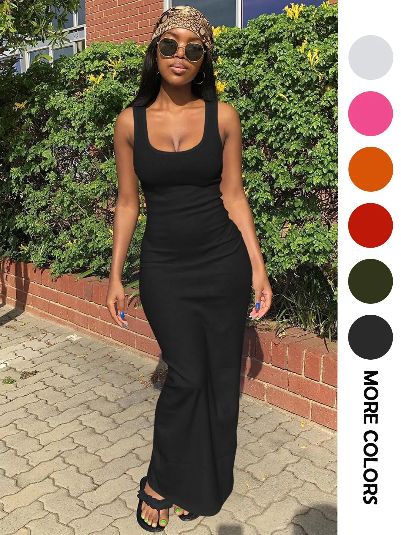 Women's Solid Color Square Neck Bodycon Dress, Fashion Casual Sleeveless Long Dress for Daily Outdoor Wear, Ladies Dress for Summer, Summer Dresses, Minimalist Womenswear