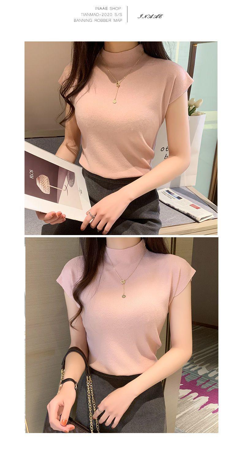 Product Introduction of Áo Lớp Nền Cổ Lọ Nửa, Hàng Mới Về Mùa Xuân Và Mùa Hè 2024, Đồ Len Không Tay Cho Nữ, Đồ Mặc Bên Trong, ngắn Tay, Áo Len Mỏng, Áo Thun Mỏng 14