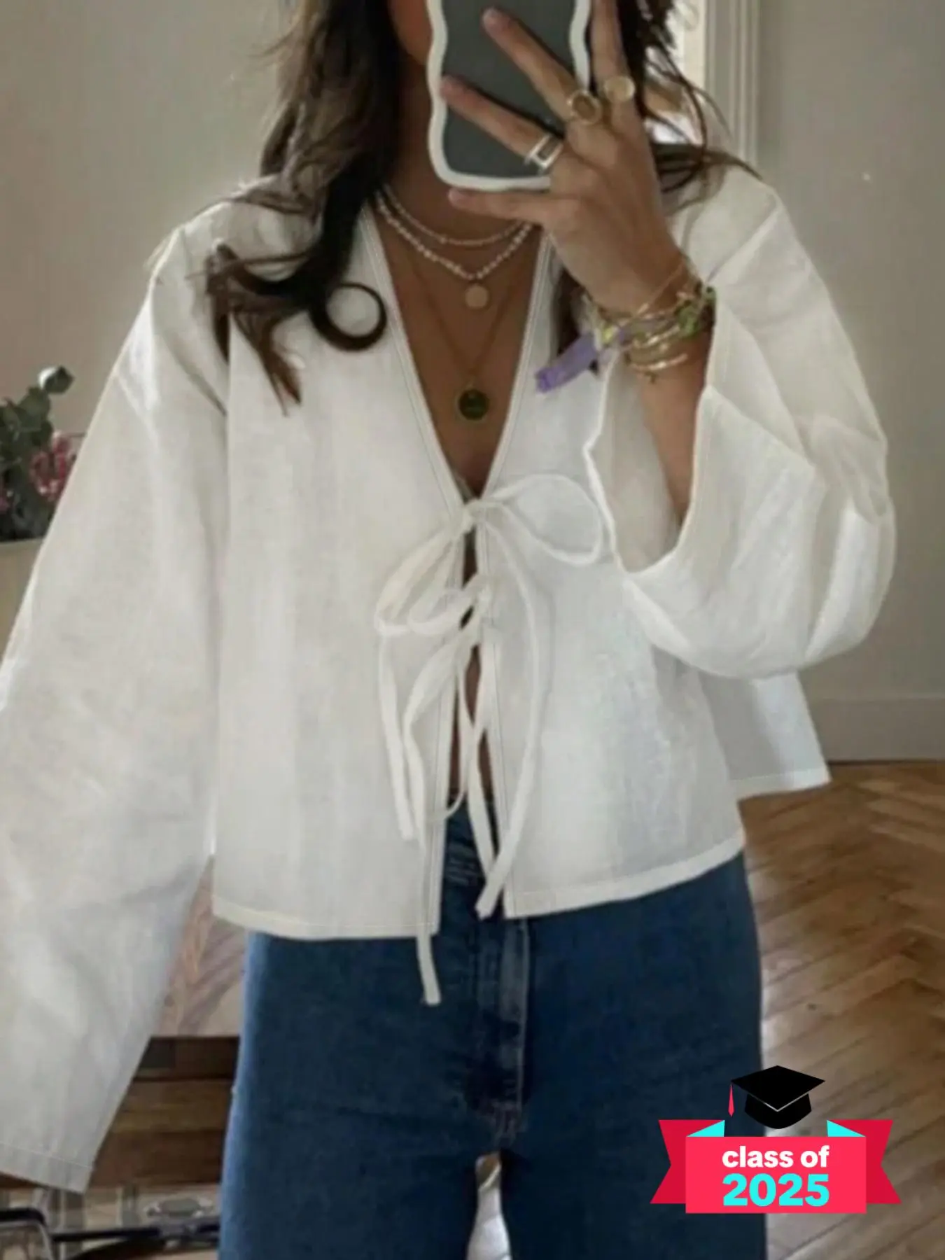 Women's Plain Tie Front V Neck Blouse, Casual Long Sleeve Top for Spring & Fall, Women's Clothing for Daily Wear, Workwear, January Workwear, Womenswear