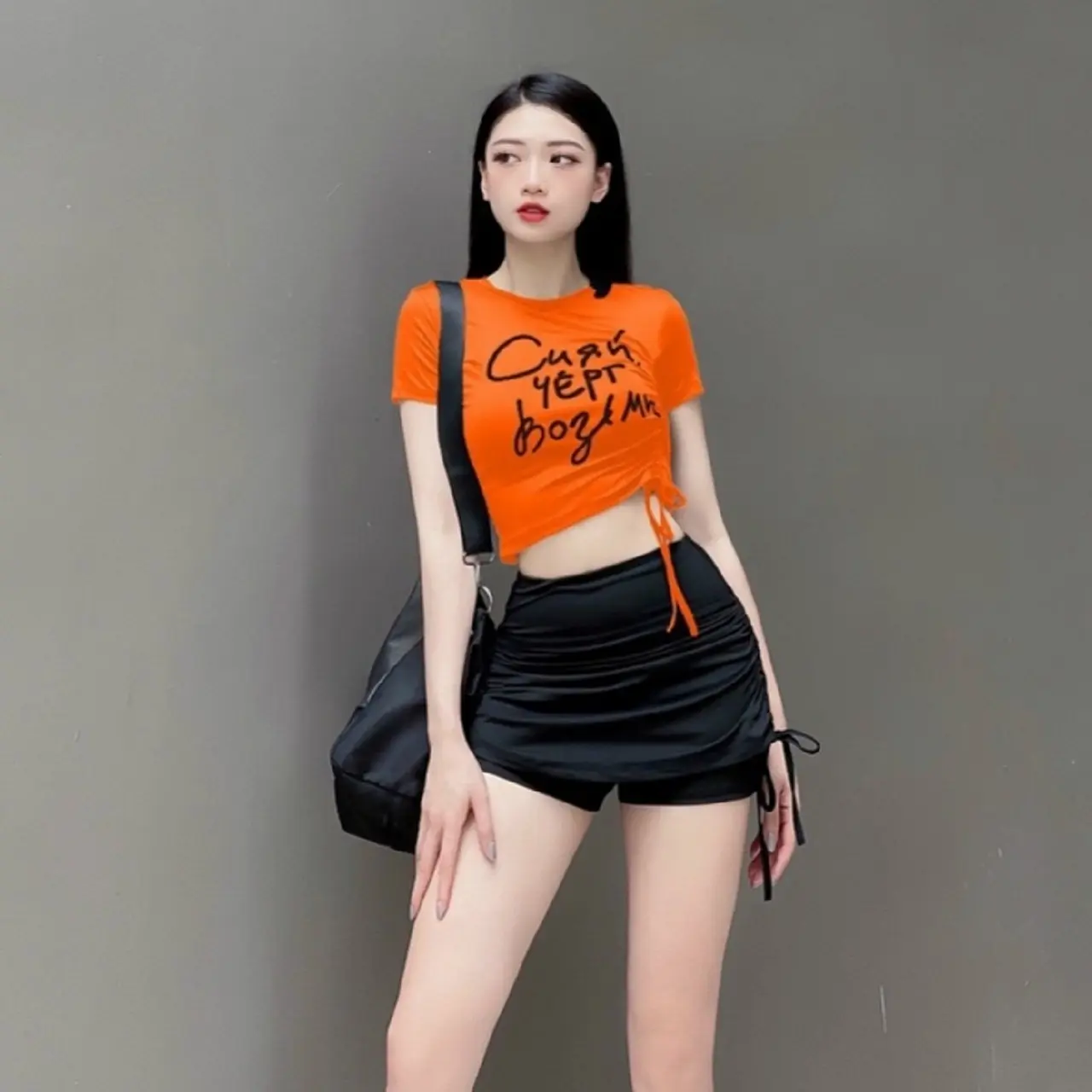 Áo Croptop Cổ Tròn Rút Dây Bên Mới Siêu Xinh Sport Tập Thể Dục Chạy Bộ (đồ tập gym-yoga nữ)