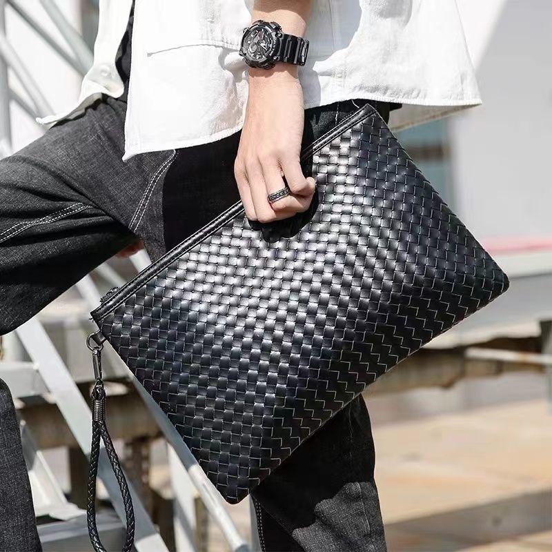 Ví Cầm Tay Da Mềm Dệt Hàn Quốc Cho Nam, Ví Cầm Tay Đơn Giản, Dung Tích Lớn, Túi Kẹp Nách Công Sở, Đi Làm Xã Hội