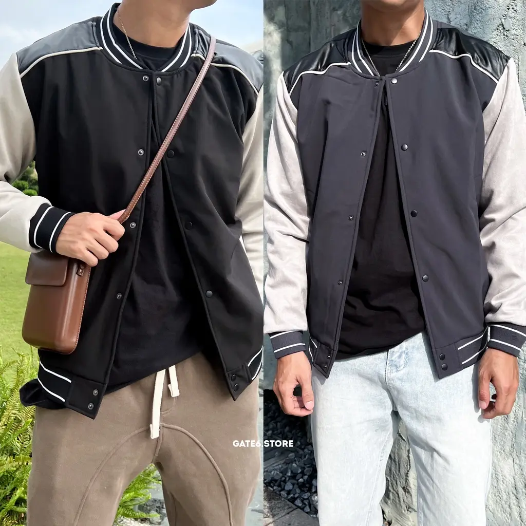 Áo Khoác Nam bóng chày GATE6, bomber varsity phối da lộn streetstyle Hàn Quốc - G0044