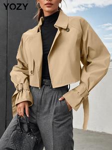 YOZY Valentine's Day Gift for Girl, Women's Solid Button Front Raglan Sleeve Crop Coat, Casual Buckle Long Sleeve Lapel Neckline Outerwear for Fall & Winter, Fall&winter Clothes