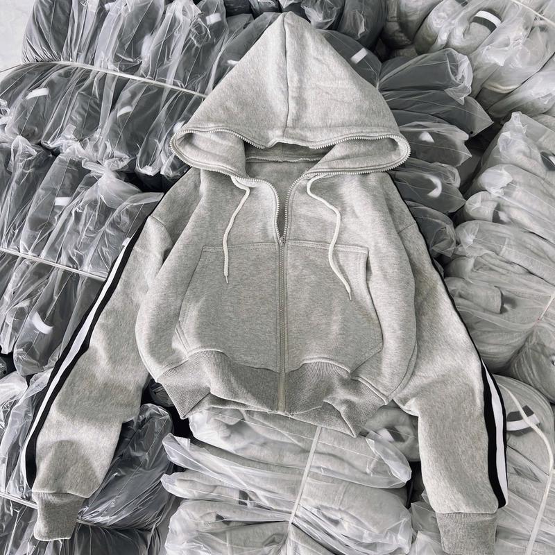 Áo Khoác Nỉ Bông Sọc Tay Dày Vừa Cổ Cao Túi Trong Form Lửng 40-60kg