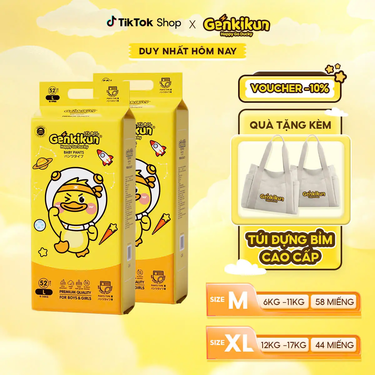 Combo 02 Tã/bỉm quần Genkikun Công Nghệ Nhật Bản Siêu Thấm Hút, Mềm Mỏng, Công Nghệ Chống Tràn đủ size M/L/XL/XXL