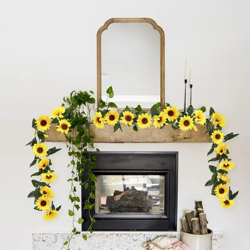 Artificial Sunflower Hanging Vine, 1 Count Faux Sunflower Hanging Vine with Green Leaves, Decorative Hanging Decor for Home Party Wedding 3