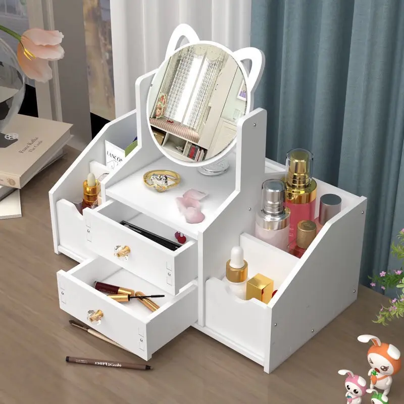 ￼Tủ Để Đồ Trang Điểm Mini, Kệ Đựng Mỹ Phẩm Mini Có Gương Tai Mèo, Hộp Mỹ Phẩm Thiết Kế Tiện Lợi Kitchen