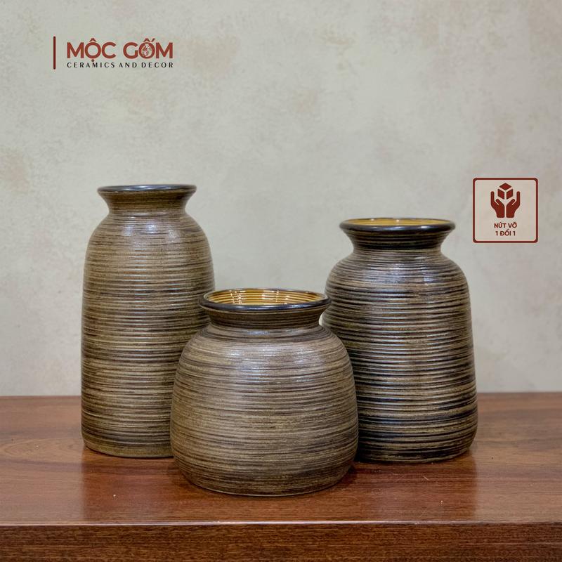 Bình gốm cắm hoa gốm sứ Bát Tràng men nâu mộc vintage trang trí phòng khách đẹp Mộc Gốm MG156 Decor