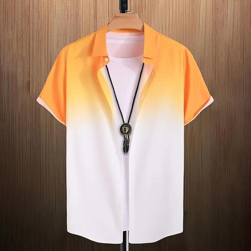 Product Introduction of Gradient men's casual shirt 3D printed Hawaiian shirt Comfortable breathable super cool top unisex street style Menswear Lingerie Tropical Short Sleeve Ombre Shadow Streetwear Collar Collared 3