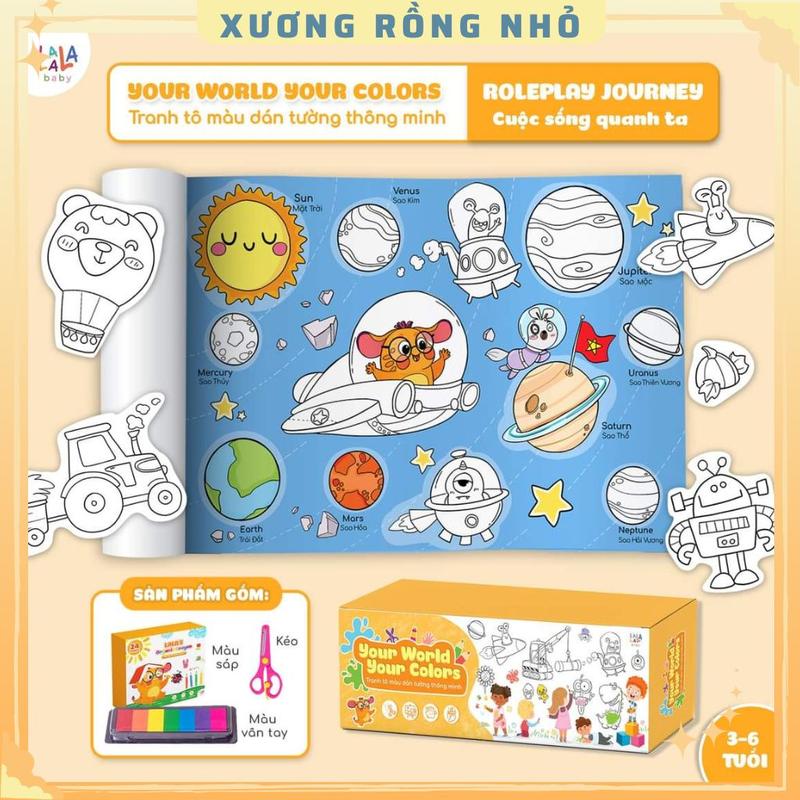 Tranh tô màu dán tường thông minh khổ lớn dài 3m Lalala Baby tặng kèm màu vẽ và kéo, tranh 3m 3