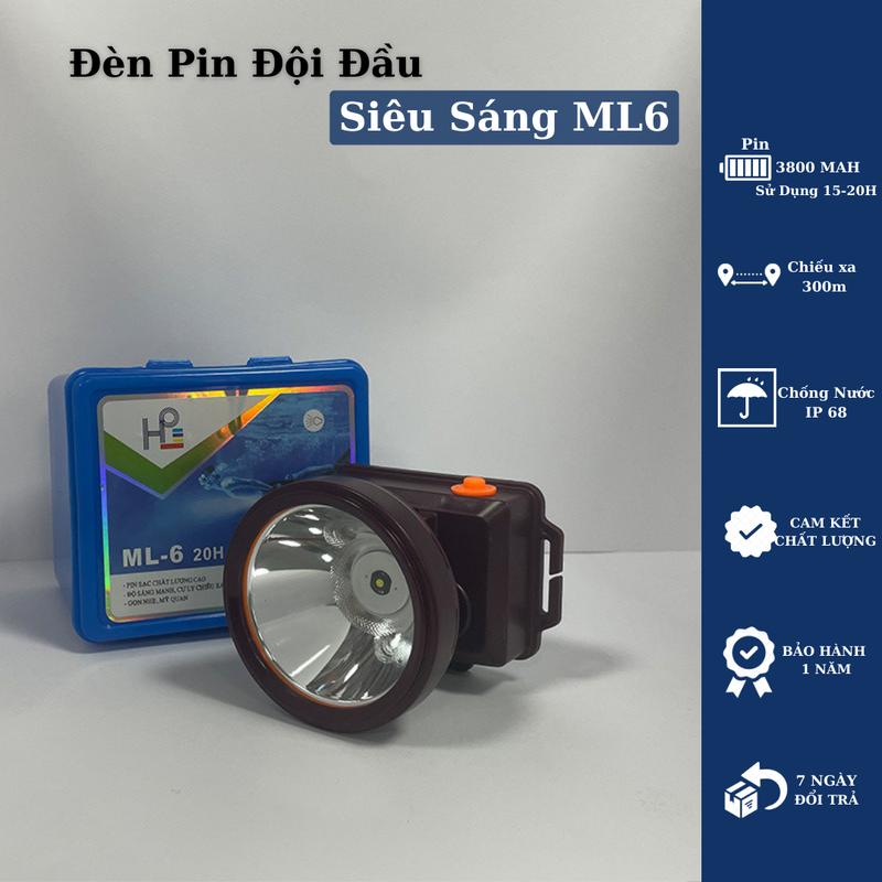 [ML 3-6-8] Đèn Pin Đội Đầu Siêu Sáng 3 Chế Độ Chiếu Xa 300m Độ Bền Cao Thời Gian Sử Dụng Trên 12 Tiếng