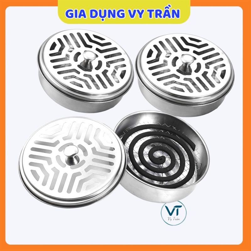  COMBO 3 Hộp Đựng Nhang Muỗi Inox 15cm Có Nắp Đậy & Khay Đựng Tàn Tro Tiện Dụng An Toàn Dễ Vệ Sinh Giá đỡ cuộn khoanh nhang muỗi 