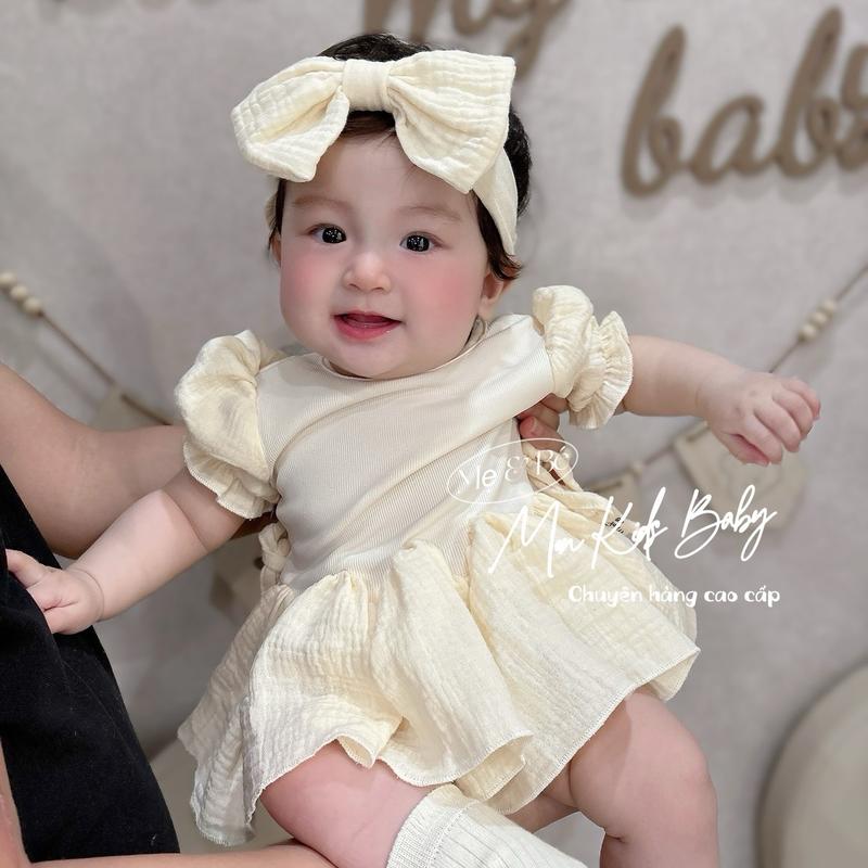 Váy MonBeBe kèm tuban cho bé gái 3-12kg Mon Kids Baby Chất xô muslin mềm đẹp body mua aolien quanchobe