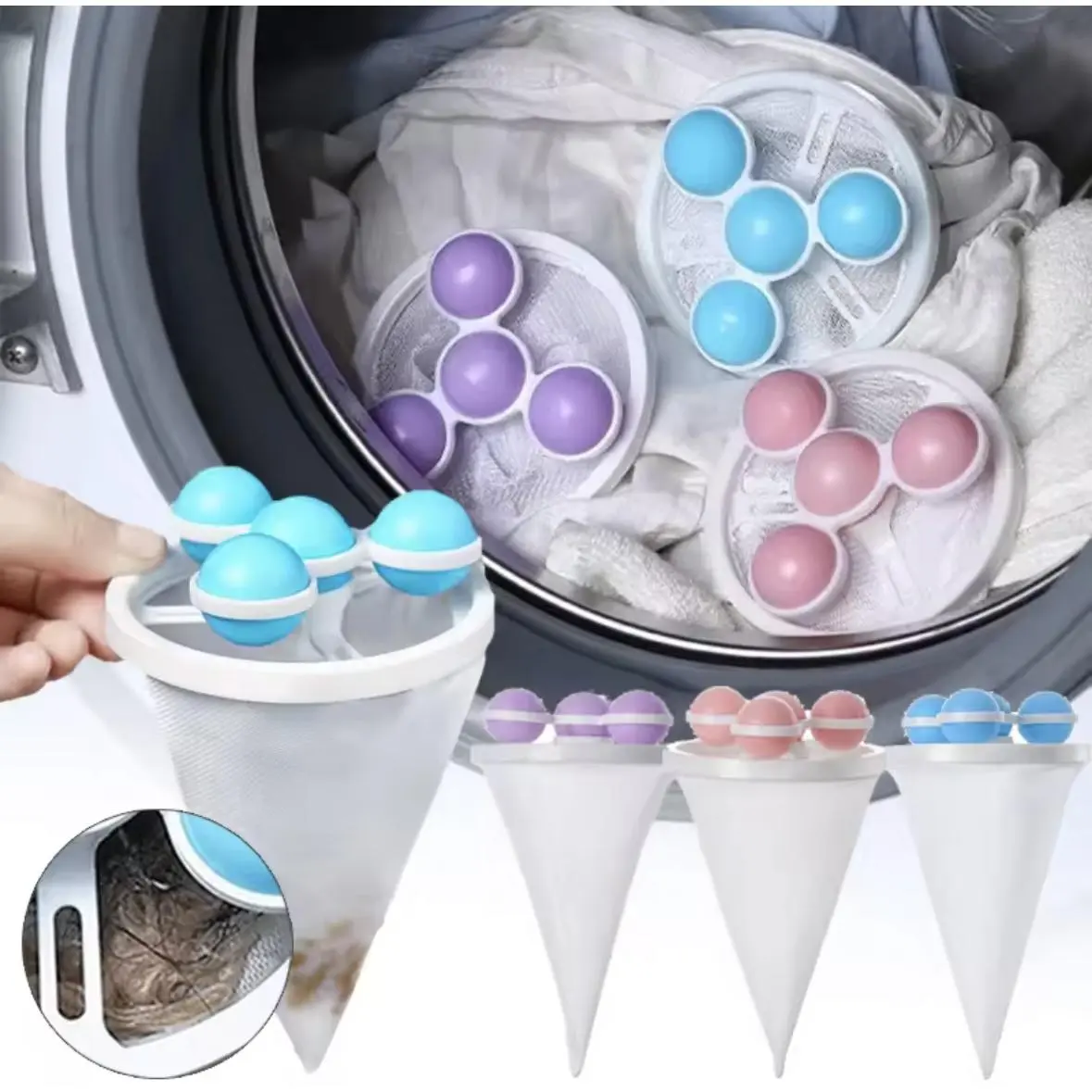 Portable Lightweight Magical Washing Machine Hair Removal Catcher Filter Mesh Cleaning Balls Bag Laundry