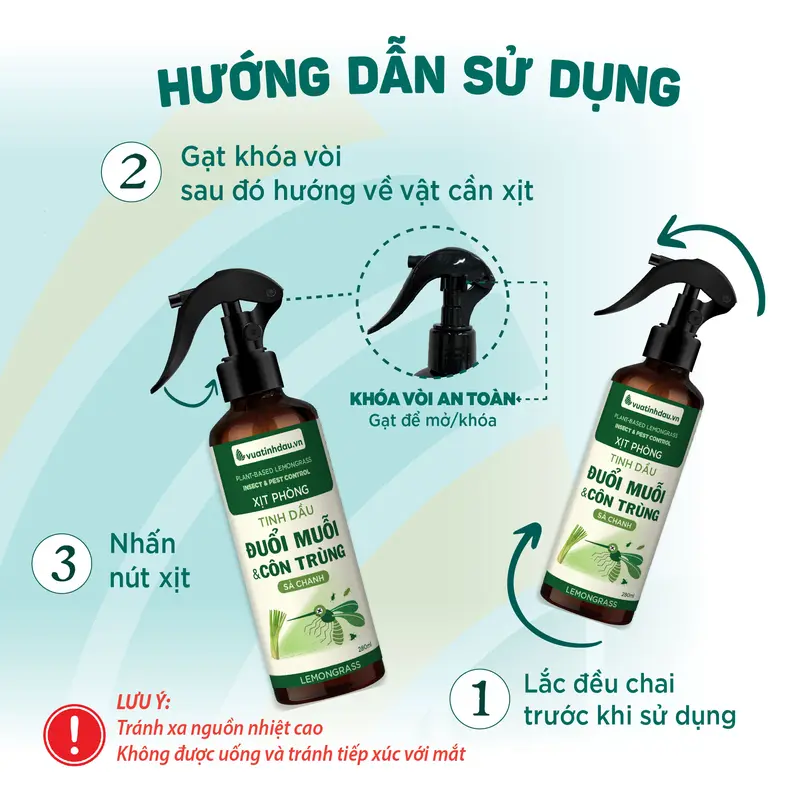 Xịt Phòng Đuổi Muỗi Và Côn Trùng Tinh Dầu Sả Chanh VUATINHDAU 280ml Khử Mùi,Đuổi Muỗi Thơm Phòng Ngủ 5