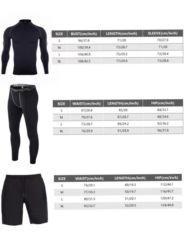 Three-Piece Set Sporty Men's Plain Tracksuit Set, Sport Mock Neck Tee & Drawstring Shorts & Letter Tape Leggings, Men's Sportswear for Gym Workout Running Training 1