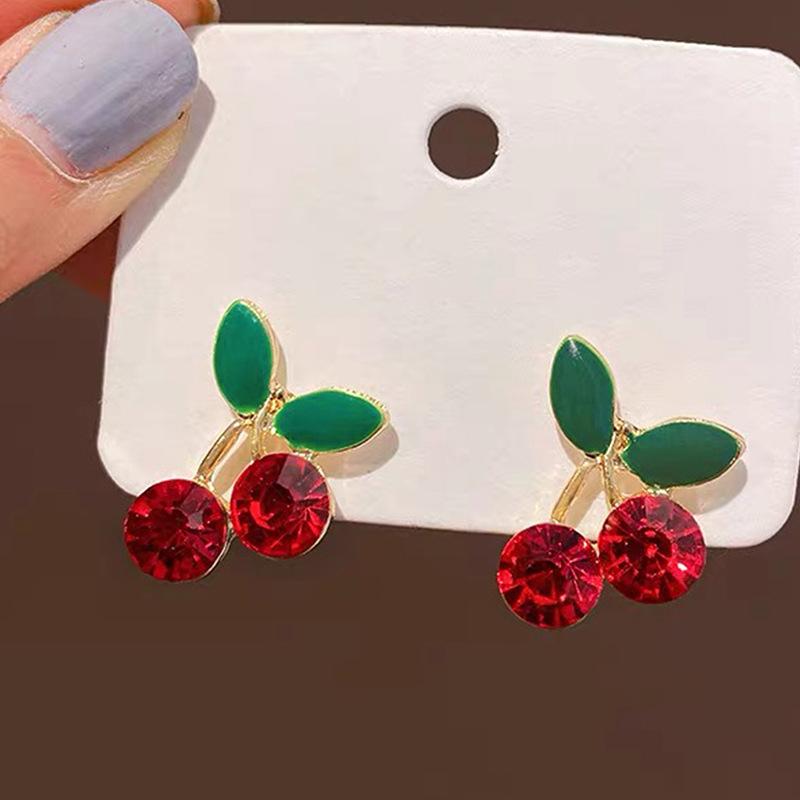 Product Introduction of S925 Imitation Silver Needle Korean Simple Oil Drop Cute Sweet Red Cherry Elegant Versatile High-end Design Sense Earrings 2
