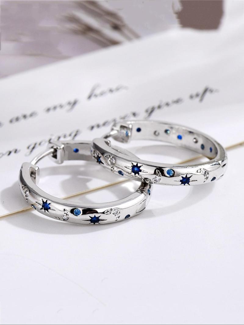 Product Introduction of Vintage Star & Moon Decor Hoop Earrings for Women, Funky Unique Accessories, Fashionable Rhinestone Decorated Earrings, Trendy All-match & Exquisite Jewelry for Birthday Gift 5