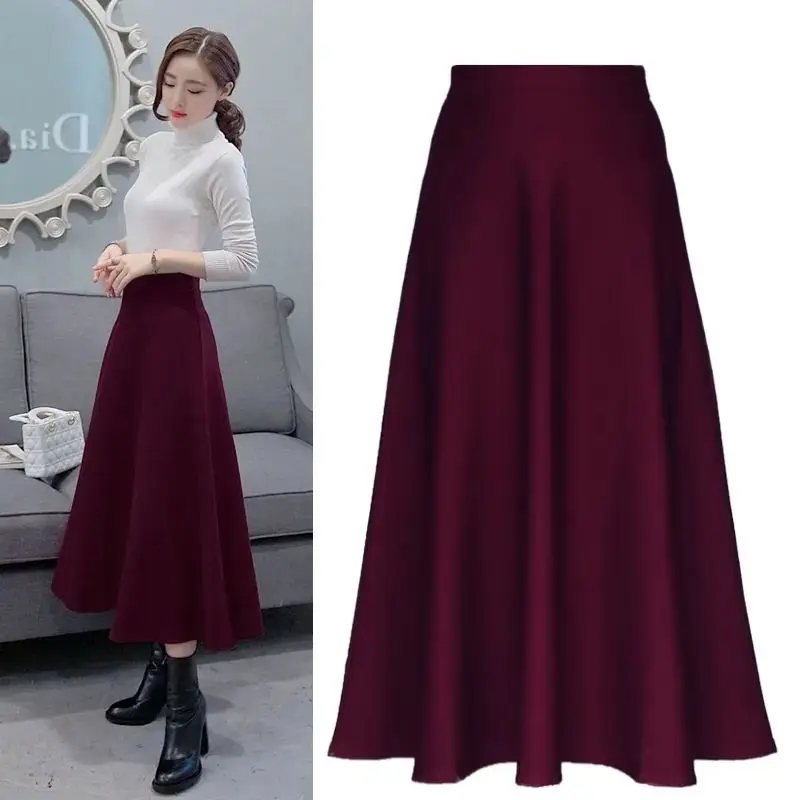 Chân Váy Cạp Cao Dài, Co Giãn, Ôm, Chân Váy xòe Lớn, Dễ Phối Đồ Nữ, Ngoại Cỡ, Dài Trung Bình Women Khuy