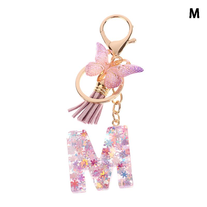 Product Introduction of A-Z Dreamy Sequin Letters Keychain For Women Tassel Butterfly Pendant Initial Keyring Purse Suspension Bags Car Key Chain 30