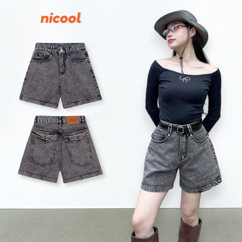 Quần Short Jean Nữ Quần Đùi Nữ Túi Hộp Xám Nicool N41-D3
