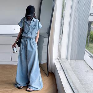 Bộ Đồ Hai Mảnh Thường Ngày Cho Trẻ Em, Áo Sơ Mi Denim ngắn Tay Quần Ống Rộng, Quần Dài, Mỏng, Thích Hợp Cho Trang Phục Mùa Hè Cho Bé Gái, Hàng Mới Về Năm 2025 bo begai xinh set  jean  begai