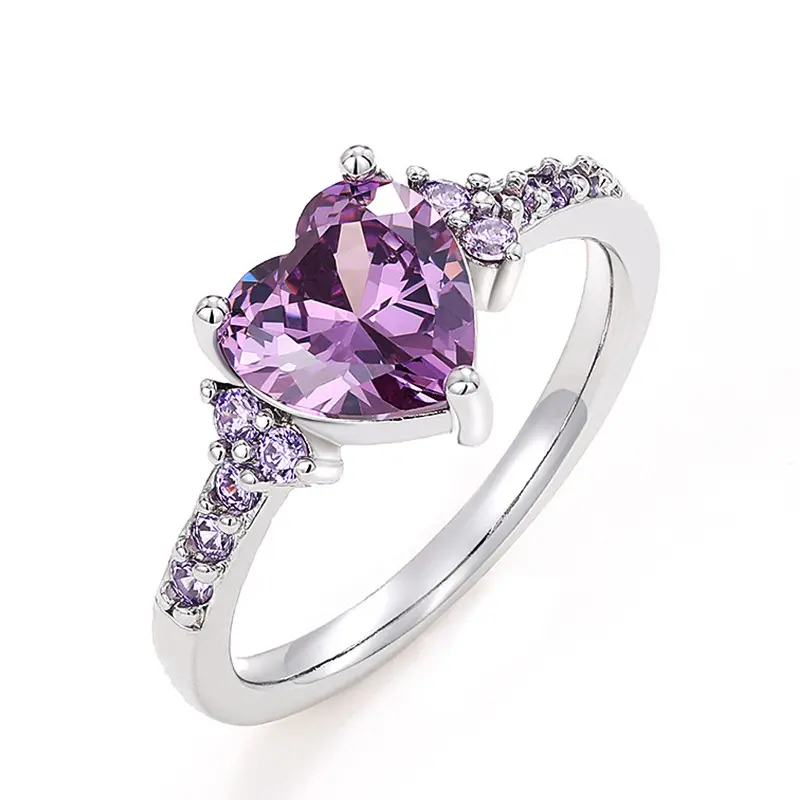 Colorful love heart crystal ring blue green size 5-11 sivery gift girl