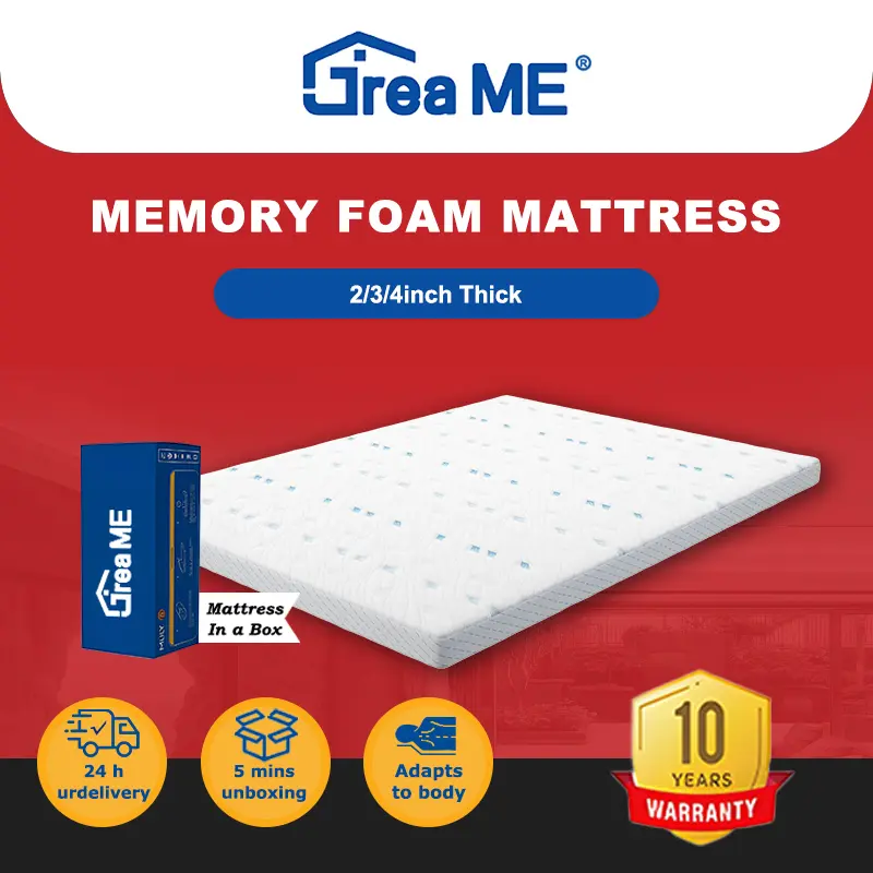 DreaMe 2/3/4 inch Memory foam mattress back care matress foam bed Cool and breathable Single/Double/Queen/King