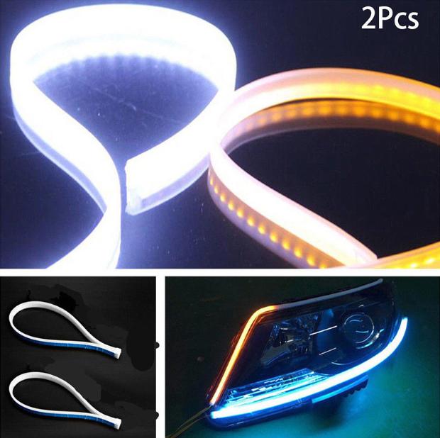 Bộ 2 Dây Đèn Led Mí Ô Tô Tích Hợp Xi Nhan Nháy Đuổi 30cm 45cm 60cm Silicon Chống Nước