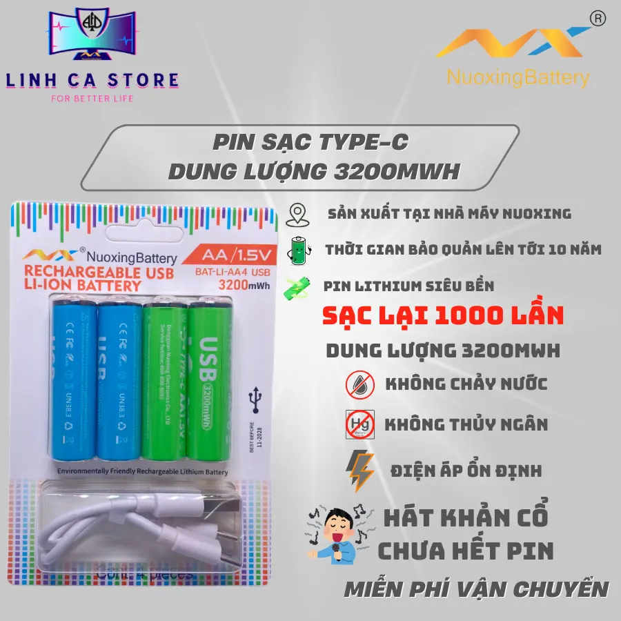 Pin sạc AA AAA 1,5V Nuoxing sạc được nhiều lần dung lượng 3200mah