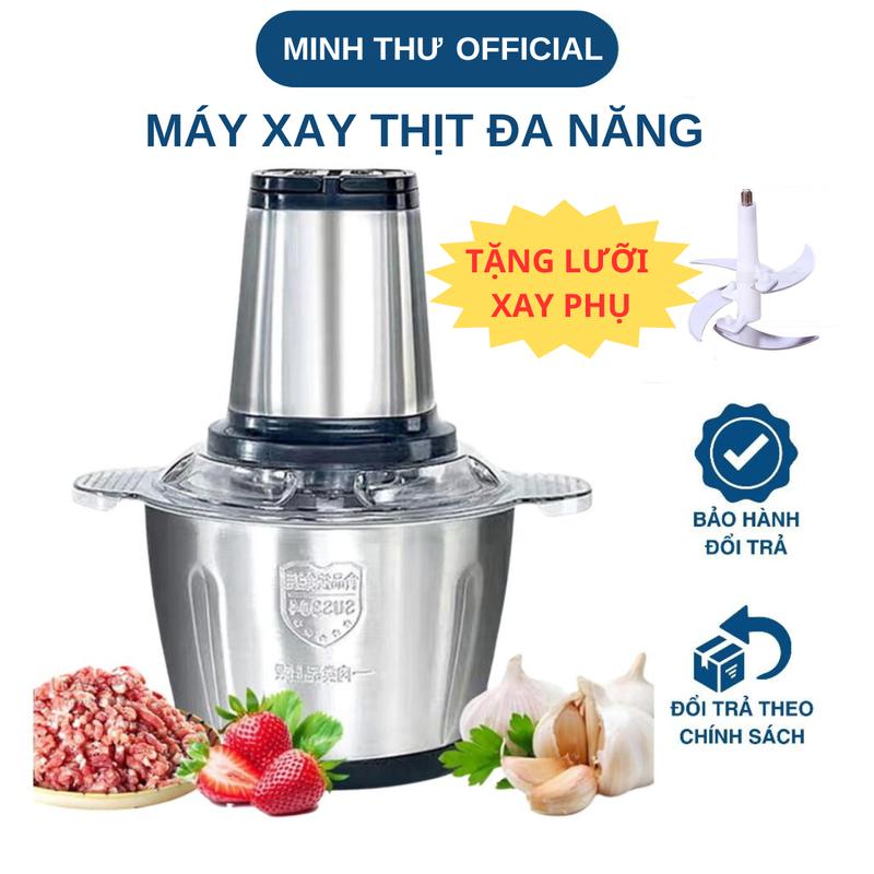 [Tặng lưỡi xay phụ] Máy xay thịt,xay cá, xay rau củ quả, Inox 304, dung tích 2L, công suất 250W. Bảo hành 12 tháng
