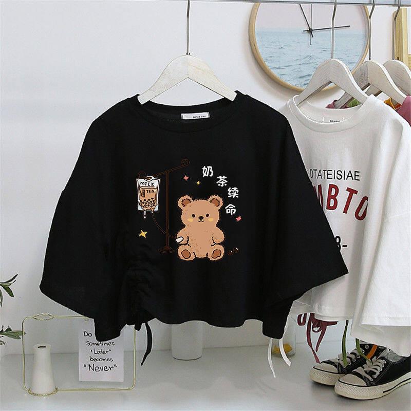 Product Introduction of Áo Thun Dây Rút ngắn tay, dành cho nữ, Cạp Cao, Cropped Xén, Dáng Rộng Vừa Vặn, Áo Crop Top 12